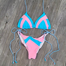 Load image into Gallery viewer, Sexy Floral Print Bikinis Striped Patchwork Swimsuit Women Bandage Bikini Set Swimwear Brazilian Beachwear New Bathing Suit
