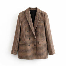 Load image into Gallery viewer, Vintage Casual Plaid Blazer Women Fashion Double Breasted Office Ladies Jacket Coat Female Notched Collar Long Sleeve Suits
