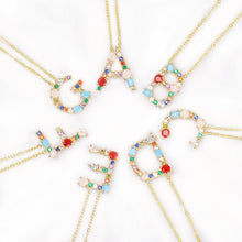 Load image into Gallery viewer, Multicolor charm Gold pendant necklace micro pave zircon initial 26 letter necklaces Couple Name necklace Christmas gift
