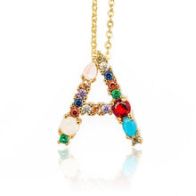 Load image into Gallery viewer, Multicolor charm Gold pendant necklace micro pave zircon initial 26 letter necklaces Couple Name necklace Christmas gift
