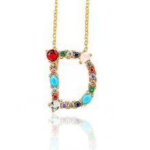 Load image into Gallery viewer, Multicolor charm Gold pendant necklace micro pave zircon initial 26 letter necklaces Couple Name necklace Christmas gift
