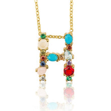 Load image into Gallery viewer, Multicolor charm Gold pendant necklace micro pave zircon initial 26 letter necklaces Couple Name necklace Christmas gift
