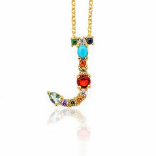 Load image into Gallery viewer, Multicolor charm Gold pendant necklace micro pave zircon initial 26 letter necklaces Couple Name necklace Christmas gift

