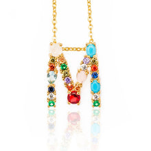 Load image into Gallery viewer, Multicolor charm Gold pendant necklace micro pave zircon initial 26 letter necklaces Couple Name necklace Christmas gift

