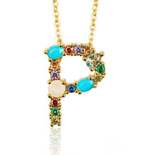 Load image into Gallery viewer, Multicolor charm Gold pendant necklace micro pave zircon initial 26 letter necklaces Couple Name necklace Christmas gift
