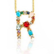 Load image into Gallery viewer, Multicolor charm Gold pendant necklace micro pave zircon initial 26 letter necklaces Couple Name necklace Christmas gift
