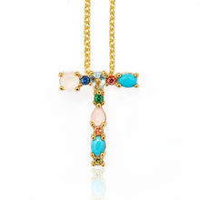 Load image into Gallery viewer, Multicolor charm Gold pendant necklace micro pave zircon initial 26 letter necklaces Couple Name necklace Christmas gift
