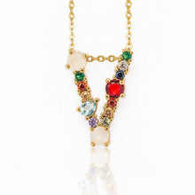 Load image into Gallery viewer, Multicolor charm Gold pendant necklace micro pave zircon initial 26 letter necklaces Couple Name necklace Christmas gift
