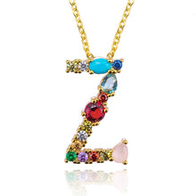 Load image into Gallery viewer, Multicolor charm Gold pendant necklace micro pave zircon initial 26 letter necklaces Couple Name necklace Christmas gift
