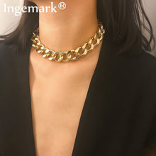 Load image into Gallery viewer, Ingemark Punk Miami Cuban Choker Necklace Collar Statement Hip Hop Big Chunky Aluminum Golden Thick Chain Necklace Women Jewelry

