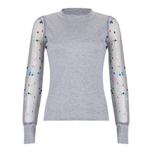 Load image into Gallery viewer, Women Spring Mesh Puff Long Sleeve Ribbed Knitted Shirt Loose Casual Polka Dots Blouse Tops Elegant Turtleneck Party Clubwear
