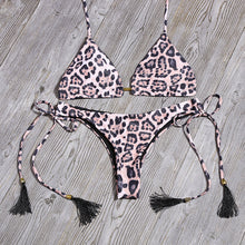 Load image into Gallery viewer, Sexy Floral Print Bikinis Striped Patchwork Swimsuit Women Bandage Bikini Set Swimwear Brazilian Beachwear New Bathing Suit
