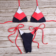 Load image into Gallery viewer, Sexy Floral Print Bikinis Striped Patchwork Swimsuit Women Bandage Bikini Set Swimwear Brazilian Beachwear New Bathing Suit
