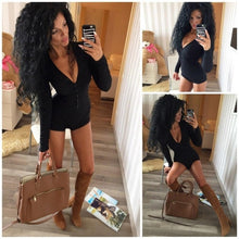 Load image into Gallery viewer, Sexy Women Bodysuit Long Sleeve Deep V Neck Bodycon Stretch Leotard Crop Tops Button Short Romper Pajamas Overalls for women

