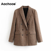Load image into Gallery viewer, Vintage Casual Plaid Blazer Women Fashion Double Breasted Office Ladies Jacket Coat Female Notched Collar Long Sleeve Suits
