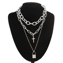 Load image into Gallery viewer, Double layer Lock Chain necklace punk 90s link chain silver color padlock pendant necklace women fashion gothic  jewelry
