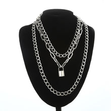 Load image into Gallery viewer, Double layer Lock Chain necklace punk 90s link chain silver color padlock pendant necklace women fashion gothic  jewelry
