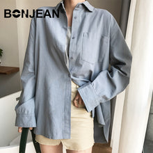 Load image into Gallery viewer, Cotton Blouse Women Summer Shirt Spring Long Sleeve Beige Blue White Blouse Casual Tops Ladies Shirt Streetwear Z085
