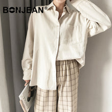 Load image into Gallery viewer, Cotton Blouse Women Summer Shirt Spring Long Sleeve Beige Blue White Blouse Casual Tops Ladies Shirt Streetwear Z085
