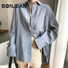 Load image into Gallery viewer, Cotton Blouse Women Summer Shirt Spring Long Sleeve Beige Blue White Blouse Casual Tops Ladies Shirt Streetwear Z085
