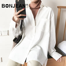 Load image into Gallery viewer, Cotton Blouse Women Summer Shirt Spring Long Sleeve Beige Blue White Blouse Casual Tops Ladies Shirt Streetwear Z085
