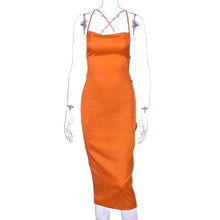 Load image into Gallery viewer, Dulzura neon satin lace up 2020 summer women bodycon long midi dress sleeveless backless elegant party outfits sexy club clothes
