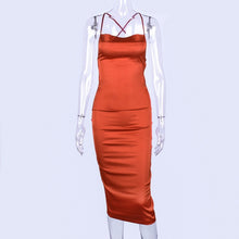 Load image into Gallery viewer, Dulzura neon satin lace up 2020 summer women bodycon long midi dress sleeveless backless elegant party outfits sexy club clothes
