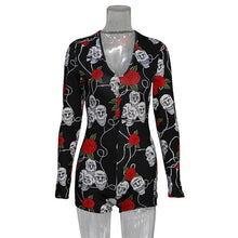 Load image into Gallery viewer, Sexy Women Bodysuit Long Sleeve Deep V Neck Bodycon Stretch Leotard Crop Tops Button Short Romper Pajamas Overalls for women
