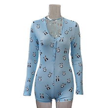 Load image into Gallery viewer, Sexy Women Bodysuit Long Sleeve Deep V Neck Bodycon Stretch Leotard Crop Tops Button Short Romper Pajamas Overalls for women
