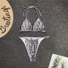 Load image into Gallery viewer, Snake print bikini Push up swimsuit female bathing suit String thong Brazilian bikini 2020 High cut swimwear women Sexy biquini
