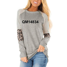 Load image into Gallery viewer, New Fashion Choose Joy Letters Leaves Print T-Shirt For Women Leopard Print Neck Long Sleeve T-Shirt Female Women Tops Plus Size
