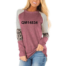 Load image into Gallery viewer, New Fashion Choose Joy Letters Leaves Print T-Shirt For Women Leopard Print Neck Long Sleeve T-Shirt Female Women Tops Plus Size
