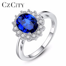 Load image into Gallery viewer, CZCITY Princess Diana William Kate Sapphire Emerald Ruby Gemstone Rings for Women Wedding Engagement Jewelry 925 Sterling Silver
