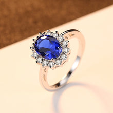 Load image into Gallery viewer, CZCITY Princess Diana William Kate Sapphire Emerald Ruby Gemstone Rings for Women Wedding Engagement Jewelry 925 Sterling Silver
