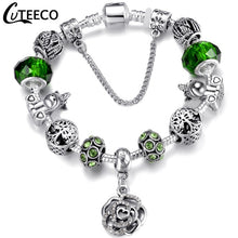 Load image into Gallery viewer, CUTEECO 925 Fashion Silver Charms Bracelet Bangle For Women Crystal Flower Fairy Bead Fit Brand Bracelets Jewelry Pulseras Mujer

