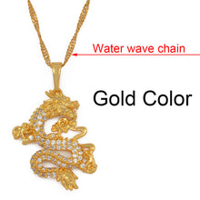 Load image into Gallery viewer, Anniyo CZ Dragon Pendant Necklaces for Women Men Gold Color Jewellery Cubic Zirconia Mascot Ornaments Lucky Symbol Gifts #064004
