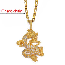 Load image into Gallery viewer, Anniyo CZ Dragon Pendant Necklaces for Women Men Gold Color Jewellery Cubic Zirconia Mascot Ornaments Lucky Symbol Gifts #064004
