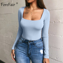 Load image into Gallery viewer, Forefair Sexy Bodycon Bodysuit Long Sleeve Square Neck Sheath Open Crotch Basic White Black Red Overalls Women Body Top

