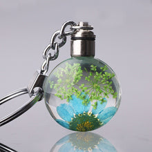 Load image into Gallery viewer, Luyun Small fresh dried flower keychain round crystal glass key chain key ring Wholesale
