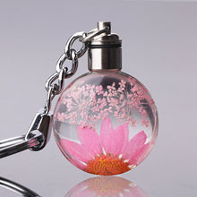 Load image into Gallery viewer, Luyun Small fresh dried flower keychain round crystal glass key chain key ring Wholesale
