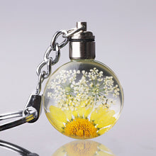 Load image into Gallery viewer, Luyun Small fresh dried flower keychain round crystal glass key chain key ring Wholesale
