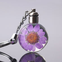 Load image into Gallery viewer, Luyun Small fresh dried flower keychain round crystal glass key chain key ring Wholesale
