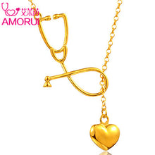 Load image into Gallery viewer, AMORUI Stethoscope Women Heart Pendant Necklace Women Trendy Medical Necklace Rose Gold Silver Color Woman Fashion Chain Jewelry
