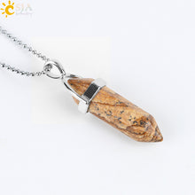 Load image into Gallery viewer, CSJA Real Raw Gem Pink Purple Crystal Hexagonal Bullet Reiki Point Chakra Natural Stone Pendant 2020 Necklace Women Jewelry E056

