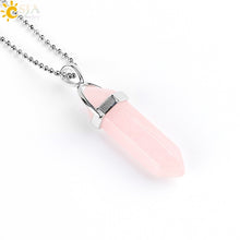 Load image into Gallery viewer, CSJA Real Raw Gem Pink Purple Crystal Hexagonal Bullet Reiki Point Chakra Natural Stone Pendant 2020 Necklace Women Jewelry E056
