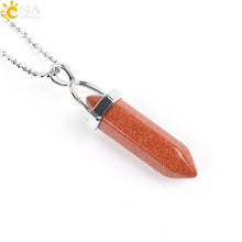 Load image into Gallery viewer, CSJA Real Raw Gem Pink Purple Crystal Hexagonal Bullet Reiki Point Chakra Natural Stone Pendant 2020 Necklace Women Jewelry E056
