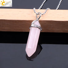 Load image into Gallery viewer, CSJA Real Raw Gem Pink Purple Crystal Hexagonal Bullet Reiki Point Chakra Natural Stone Pendant 2020 Necklace Women Jewelry E056
