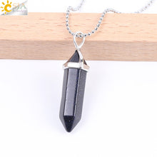 Load image into Gallery viewer, CSJA Real Raw Gem Pink Purple Crystal Hexagonal Bullet Reiki Point Chakra Natural Stone Pendant 2020 Necklace Women Jewelry E056
