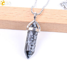 Load image into Gallery viewer, CSJA Real Raw Gem Pink Purple Crystal Hexagonal Bullet Reiki Point Chakra Natural Stone Pendant 2020 Necklace Women Jewelry E056
