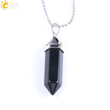 Load image into Gallery viewer, CSJA Real Raw Gem Pink Purple Crystal Hexagonal Bullet Reiki Point Chakra Natural Stone Pendant 2020 Necklace Women Jewelry E056
